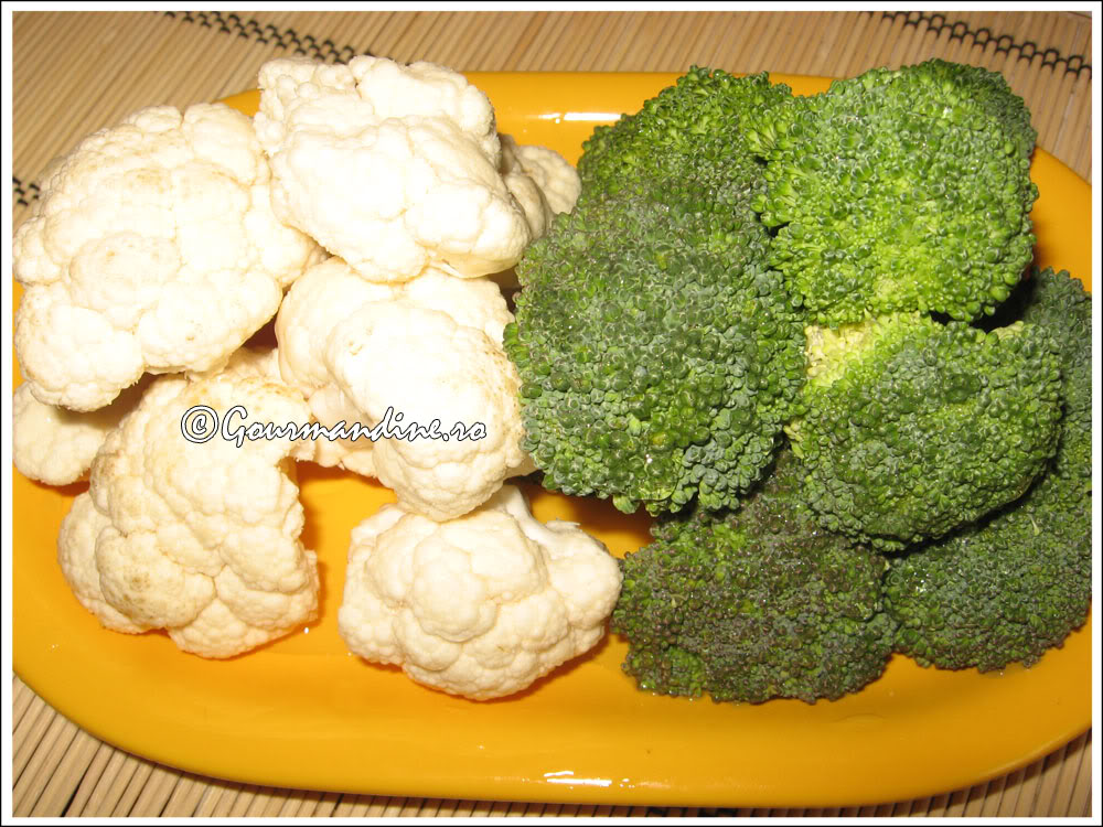 Budinca de paste cu broccoli, conopida si kaizer